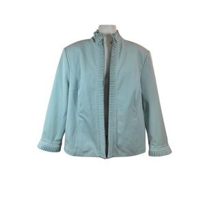St. John Sport by Marie Gray Ruffled Full Zip Light Blue Women's Blazer XL